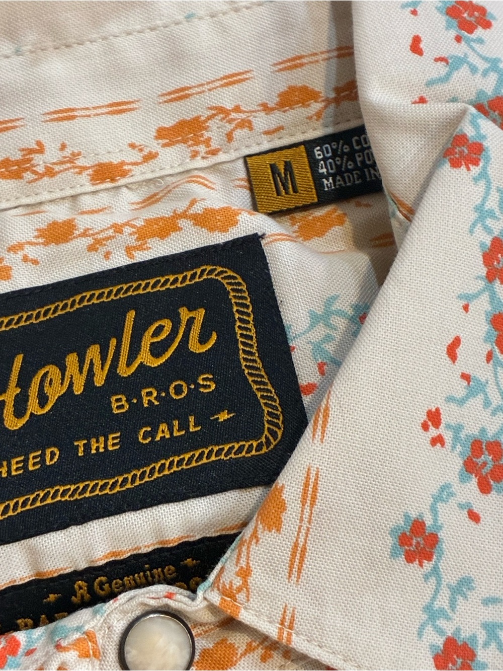 Howler Brothers - Cream Floral Stripe Button-Down Shirt,  Rust Accents MED NWT - Picture 4 of 4